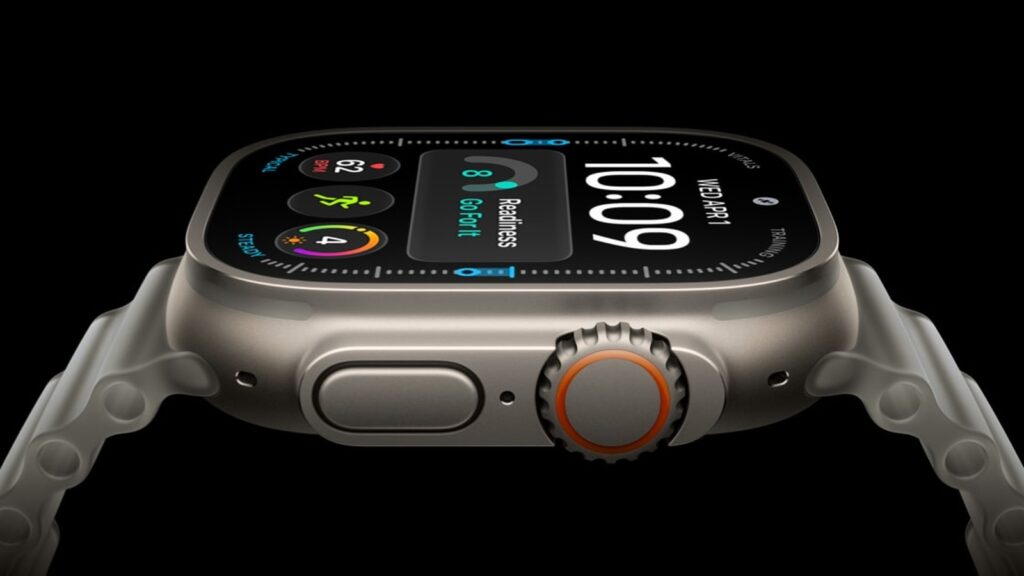 Apple Watch Ultra 4 vist i profil i Apples officielle produktbillede